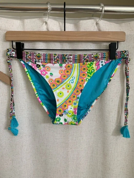 Rod Beattie Bleu Colorful Paisley Halter Bikini Set Tassels Teal Neon Accents 6 - Picture 4 of 10